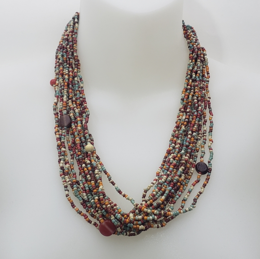 Multi Color Seed Bead Necklace and Bracelet Set - Picture 2 of 5